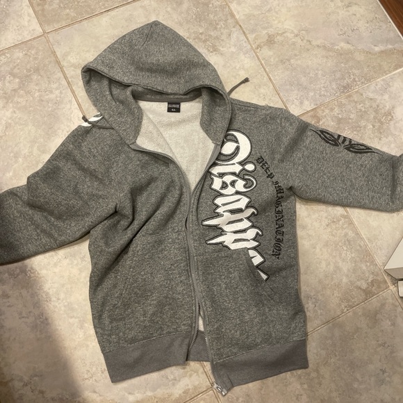 Korean vintage gray y2k zip up goth letters hoodie sweatshirt - Picture 2 of 4